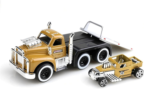 Elementoy Flatbed Tow Truck Toy Rollback 1:64 Scale Diecast Model Car Hot Rod,