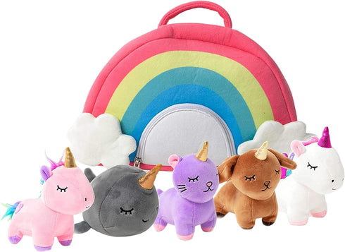 PixieCrush Unicorn Stuffed Animal Set, 5 Plush Toys for Girls with Carry Case, Ages 3 and Up