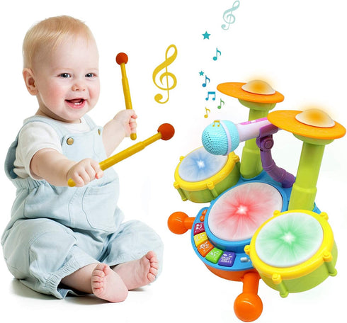 Set Drum for Toddlers, Kids Musical Instruments, Toys for Boy Birthday Gifts, Electric Drum Kit for Babies Boy Girl