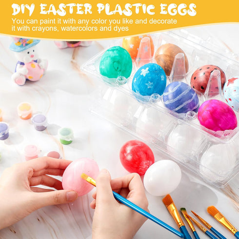 96 8 Menkxi Pcs Plastic Easter Eggs with Clear Egg Cartons for Crafts DIY Fake Eggs White Plastic Eggs Paintable Easter