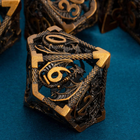 ARUOHHA DND Metal Dice Set, 7PCS Ancient Gold Polyhedral Dice with Gift Box for Dungeons and Dragons RPG