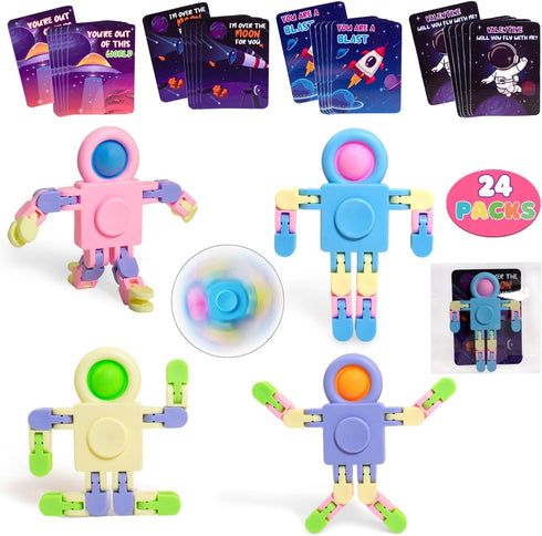 24 Packs Valentines Cards for Kids Classroom with Fidget Sensory Spinners Toy,Valentines