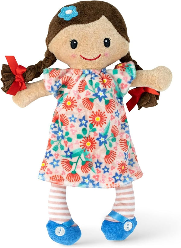 Tiger Tribe Matilda Rag Doll 10-inch Brown Hair Soft Velboa Fabric Flower