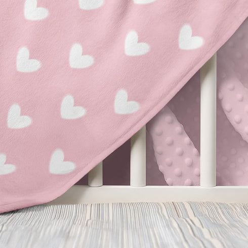 30 40 Inches Heart Minky Baby Blanket x for Girls, Soft Plush Receiving Blanket with Dotted Back, Gift for Toddler