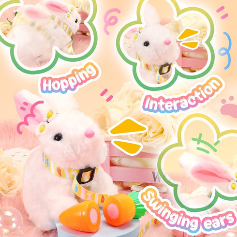 Tagitary Plush Toys Electronic Toy with Sounds, Wiggling Ears, Interactive Rabbit Toy for Kids with Leash
