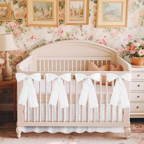 4 28" 52" 14" SmoothNovelty White Crib Bed Skirts with Large Cot Bow x Baby Crib Skirt for Boys Girls Nursery Toddler