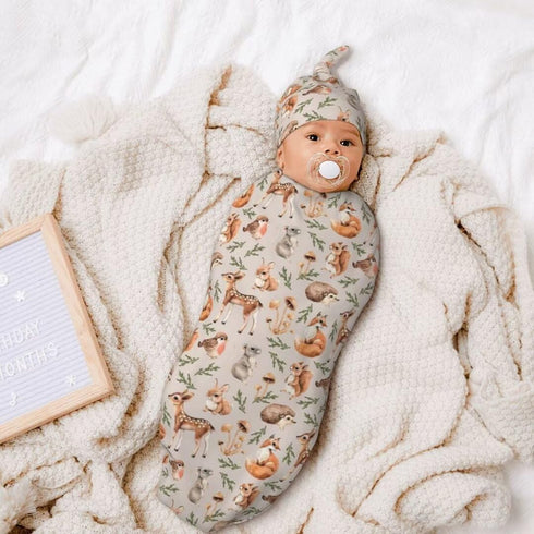 Qiankang Sets Cartoon Animals Newborn Swaddling Blanket Beanie Hat Soft Baby Receiving Funny Animal Blanket Soft