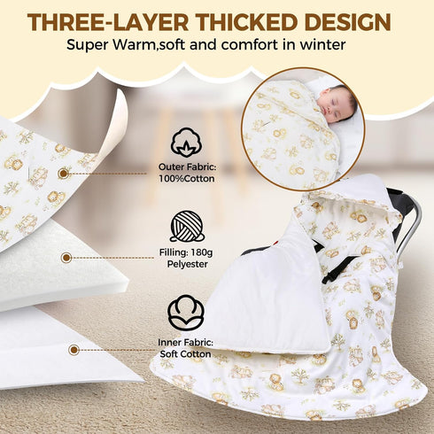 Newborn,35"x35"Universal LAT LEE AND TOWN Winter Baby Car Seat Blanket for Baby Wrap Blanket with Ruffle Hood,Winter