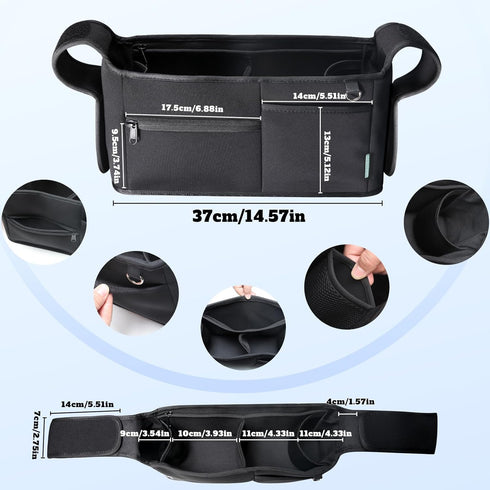 Vanleestar 2 Stroller Organizer, New Fabric Design, Holds Cup Holders for Baby Products, Multiple Pockets for Storing