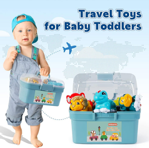 Kiddiworld 1 1-2, 1st 12-18 Animal Car Toys for Year Old Boy Gifts: Mini Trucks with Playmat/Storage Box for Toddler