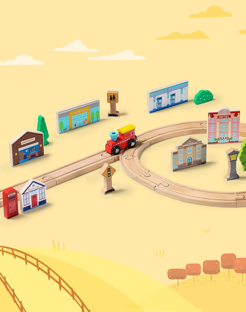30 Set, Community SainSmart Jr. Pcs Wooden Town Play Wooden Train Accessories, Helpers Toys for Preschool Learning |