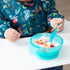 Bumkins Baby Bowl: Silicone Feeding Set with Suction, Spoon, and Lid for Baby Led Weaning, Blue Jelly