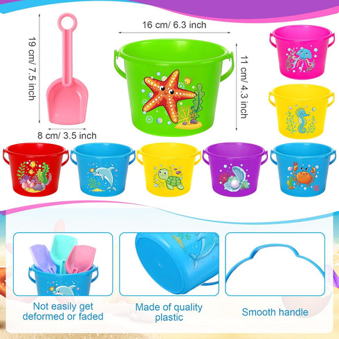 Junkin 24 Sets Beach Sand Buckets and Shovels for Kids, 6.3" Small Beach Pails and Sand Toys for Summer