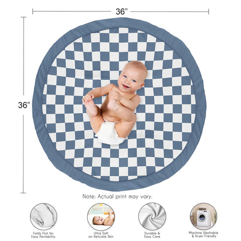 Tummy Sweet Jojo Designs Baby Play Mat (Blue Gingham Checkered Plaid) for Boys, Infant, Toddler Time Activity Floor