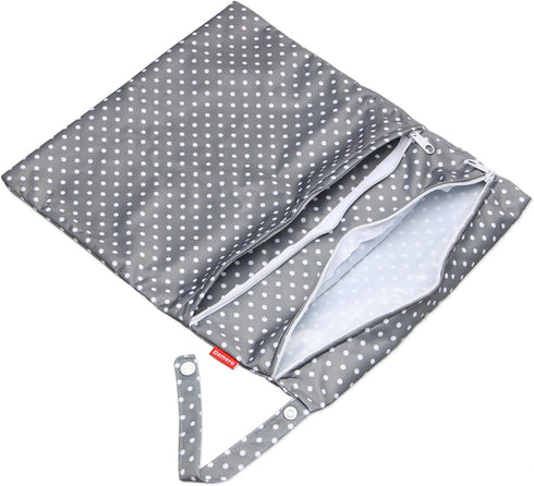 Damero 2pcs Wet and Dry Bag, Travel Bag with Handle for Cloth Diaper, Pumping Parts, Clothes, Gray Dots