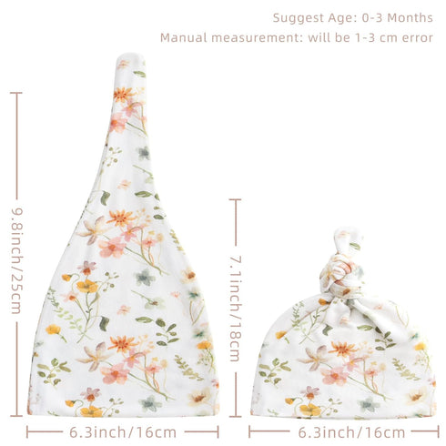 Set Set, LifeTree Newborn Swaddle with Matching Hat and Bow Wooden Birth Announcement Card, Floral Baby Girl Newborn