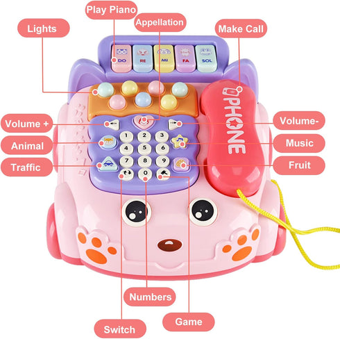 18M+ Baby Phone Toy,Baby Toy Phone Cartoon Baby Piano Music Light Toy Children Pretend Phone, Kids Cell Phone Girl