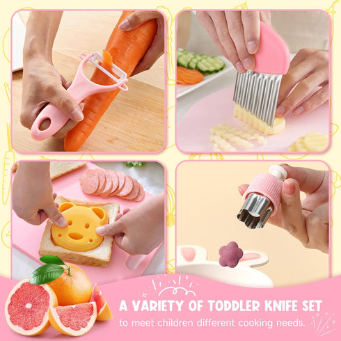 Set, Set 3 4 5 6 7 8 Suhctuptx Toddler Knife Kids Knife for Real Cooking, Kid Safe Knives with Cutting Board Crinkle