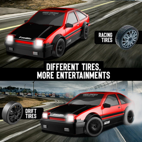 1:24 10MPH 4WD 2 RACENT Scale RC Drift Car, Remote Control Car with LED Light, Racing and Drifting Wheels, Rechargeable