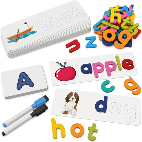 Coogam Reading & Spelling Learning Toy, Wooden Letters Flash Cards Sight Words