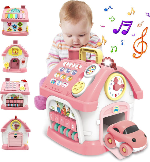 Montessori Toys for 1+ Year Old Girl, 8-in-1 Toddler Toys with Sound, Lights, Music, Clock, Telephone, Car