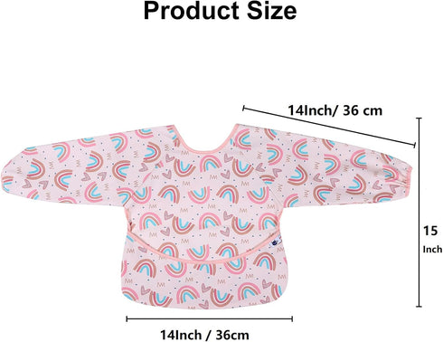 SPINFOX 2 Pack 6-24 Baby Smock for Eating, Mess Proof Baby Bib, Waterproof Toddler Baby Feeding Bibs Shirt for Girl
