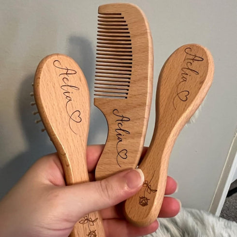 MFCHICIFY Set,Engraved Personalized Baby Comb and Brush Baby Hair Brush with Birth Flowers,Newborn Gift, Personalized