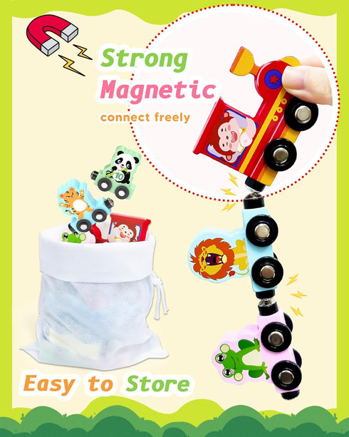 Oomloid 11 Set 1 2 3 1-3, 2-4 Pcs Magnetic Train Montessori Toys for Years Old Toddlers Boys Girls, Wooden Animals