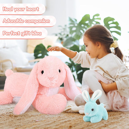 MaoGoLan 4Pcs Giant Bunny Stuffed Animal with 3 Babies Inside, 24" Pink Easter Bunny Plush Toys
