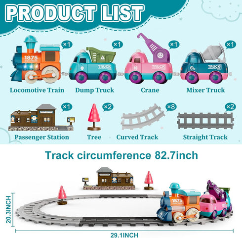 Set 3+, 4pcs 3 4 5 6 7 8 Lipneaed Train for Toddlers, Magnetic Train Toys for Toddlers Trucks Toy Train for Boys
