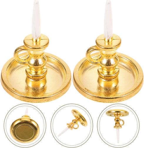Toyvian 2PCS Miniature Candlestick Dollhouse Accessories, Tiny House Candle Holders for Decorations