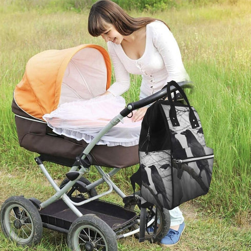 DWVTSLH Backpack Mummy Backpack Crow Birds Diaper Bag Multifunction Nappy Bags Waterproof Large Capacity Travel