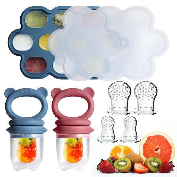 Baby Food Feeder Set, 2 Packs Fruit Feeder & Breastmilk Popsicle Molds