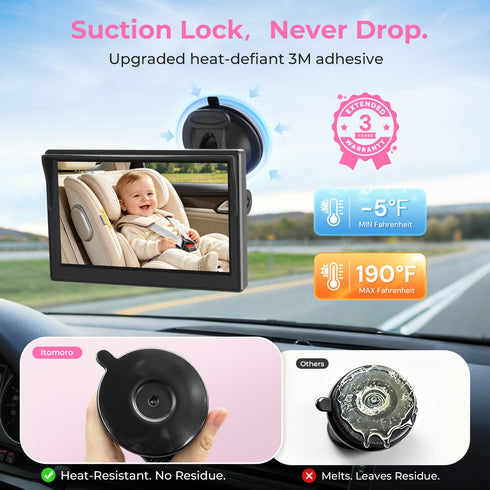 12V Itomoro Baby Car Mirror, Back Seat Baby Car Camera with HD Night Vision Function Display, Reusable Sucker Bracket