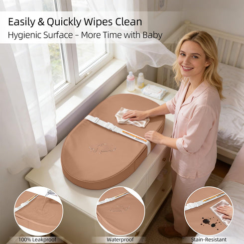 Baby Changing Pad, Waterproof Vegan Leather Wipeable Diaper Changing Pad with Safety Strap Non-Slip Changing Mat