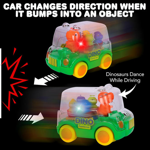 ArtCreativity Light Up Dinosaur Car - Bump and Go Toy Car with Moving Gears, Music, Flashing LED's for Toddlers 3 and Up
