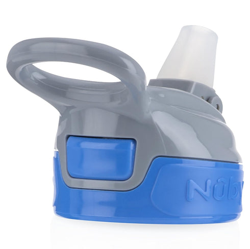 Nuby Thirsty Kids Push Button Flip-it Soft Spout Water Bottle, Easy Grip Band, Blue Sharks, 12 Oz