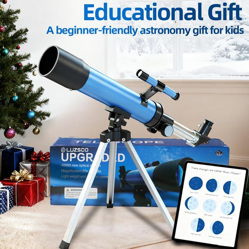 Luzsco 50mm 100x 2 6-12, Telescope for Kids Magnification Beginner Telescopio with Tripod, Eyepieces & Finder Scope