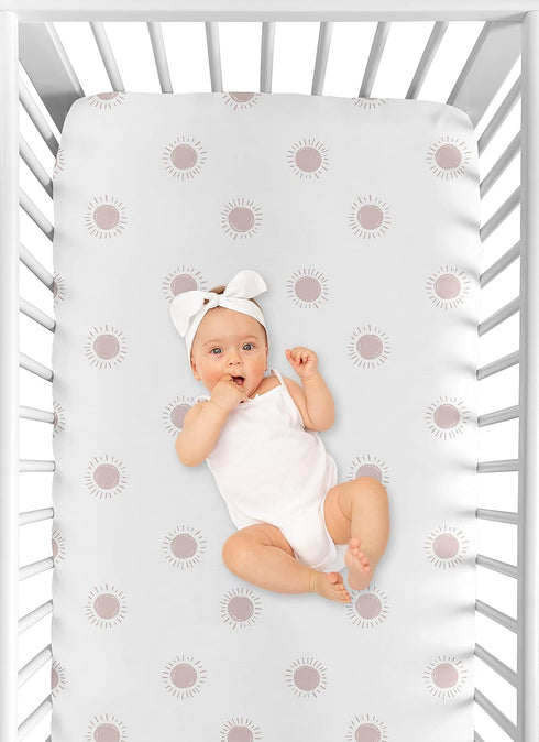 Sweet Jojo Designs White and Pink Boho Sun Girl Fitted Crib Sheet Baby or Toddler Bed Nursery - Mauve Dusty Rose