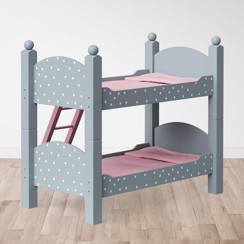 18 in. Doll Wooden Convertible Bunk Bed - Olivia's Little World, Gray with White Polka Dots and Pink Accents