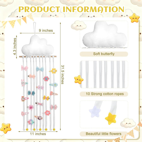 Suncalla 31.5 Inch Long Bow Holder for Girls Baby White Clouds Hair Bows Clip Organizer Baby Hair Accessories Storage