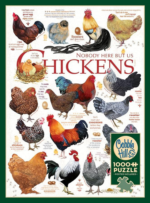 Cobble Hill 1000 Piece Puzzle - Chicken Quotes - Includes Sample Poster