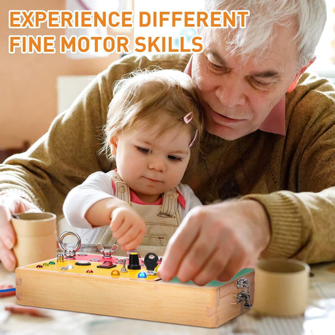 Tilhumt 2-in-1 Busy Board, Montessori Screwdriver Board Set with LED Light Switch Toy for Kids 3-5 Years Old