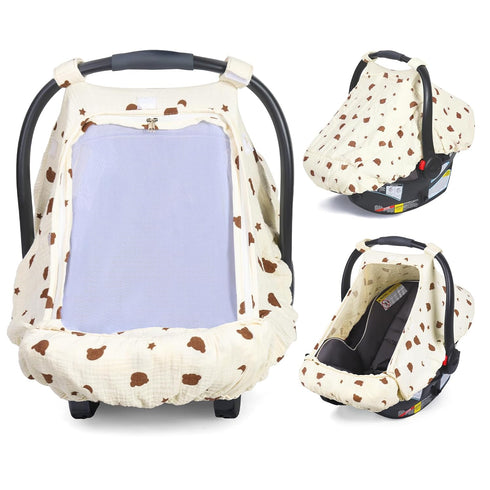Orzbow Cotton Baby Car Seat Cover, Breathable Car Seat Canopy for Girls