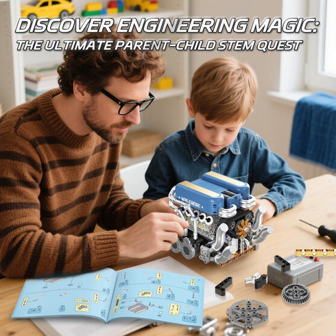 Sikewettx W16 V8 751 W16 Sets 8-14, Engine Building Kit (Twin Design), PCS to Build Your Own Engine Model Kit for Kids