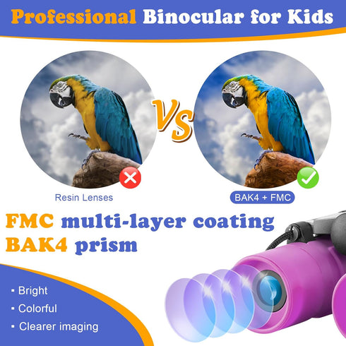 Obuby Real Binoculars for Kids - Gifts for 3-12 Years, 8x21 High-Resolution Optics Compact Toy Binocular for Bird
