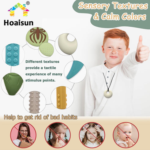 7 Pack Chew Necklaces for Sensory Kids, Chewy Necklace Sensory Toys for Kids with Autism, ADHD, SPD, Chewing, Biting