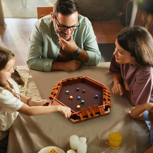 1-6 Shut The Box Dice Game - Vintage Style Wooden Board Game for Players, Fun Family Classroom Home Party & Pub