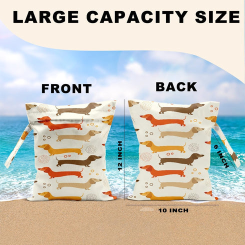 CFGBFDGH 2Pcs 12x10 Inch, Dog Wet Bags Cute Dogs Waterproof Travel Laundry Bags, Washable Reusable Wet Dry Bag