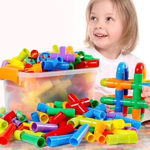 ZOZOPLAY 64 Set 3+ STEM Learning Toy Tubular Pipes & Spouts & Joints Piece Build Bicycle, Tank, Scootie, Moter Skills